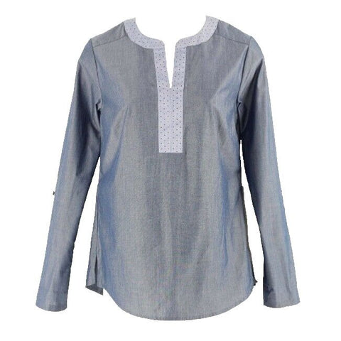 Van Heusen NEW XXS Blue Cotton Polyester Blend Tab Sleeve Top