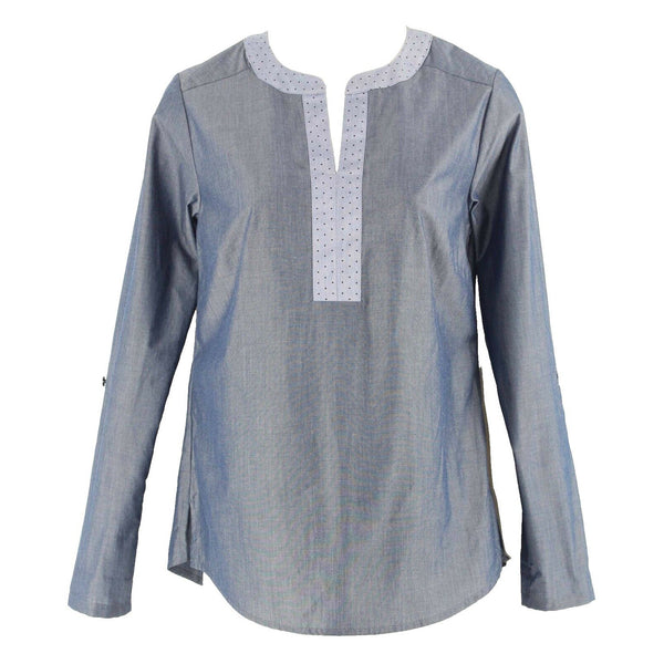 Van Heusen NEW XXS Blue Cotton Polyester Blend Tab Sleeve Top