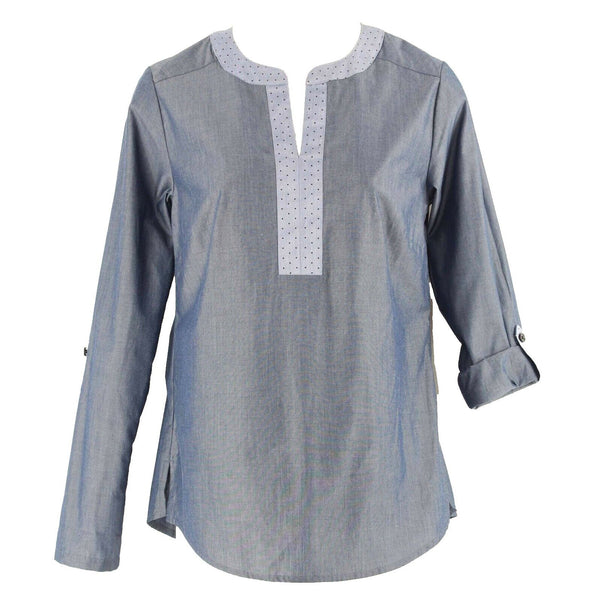 Van Heusen NEW XXS Blue Cotton Polyester Blend Tab Sleeve Top