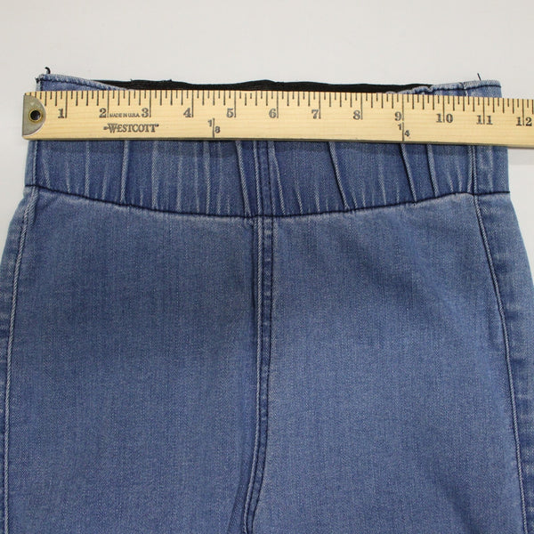 Three Bird Nest Sz XS x 36 Blue Denim Elastic Flare Raw Edge Cotton Poly Jeans