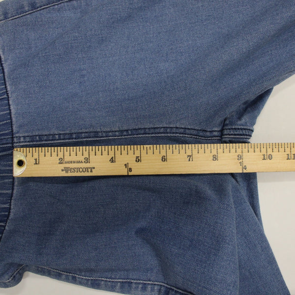 Three Bird Nest Sz XS x 36 Blue Denim Elastic Flare Raw Edge Cotton Poly Jeans