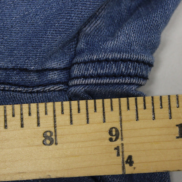 Three Bird Nest Sz XS x 36 Blue Denim Elastic Flare Raw Edge Cotton Poly Jeans