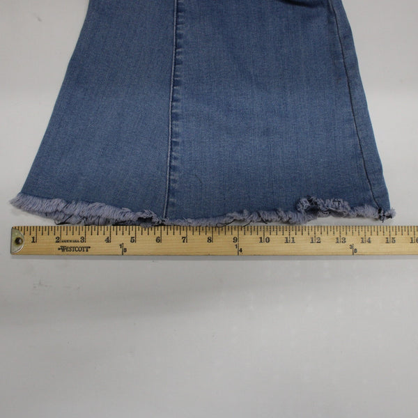 Three Bird Nest Sz XS x 36 Blue Denim Elastic Flare Raw Edge Cotton Poly Jeans