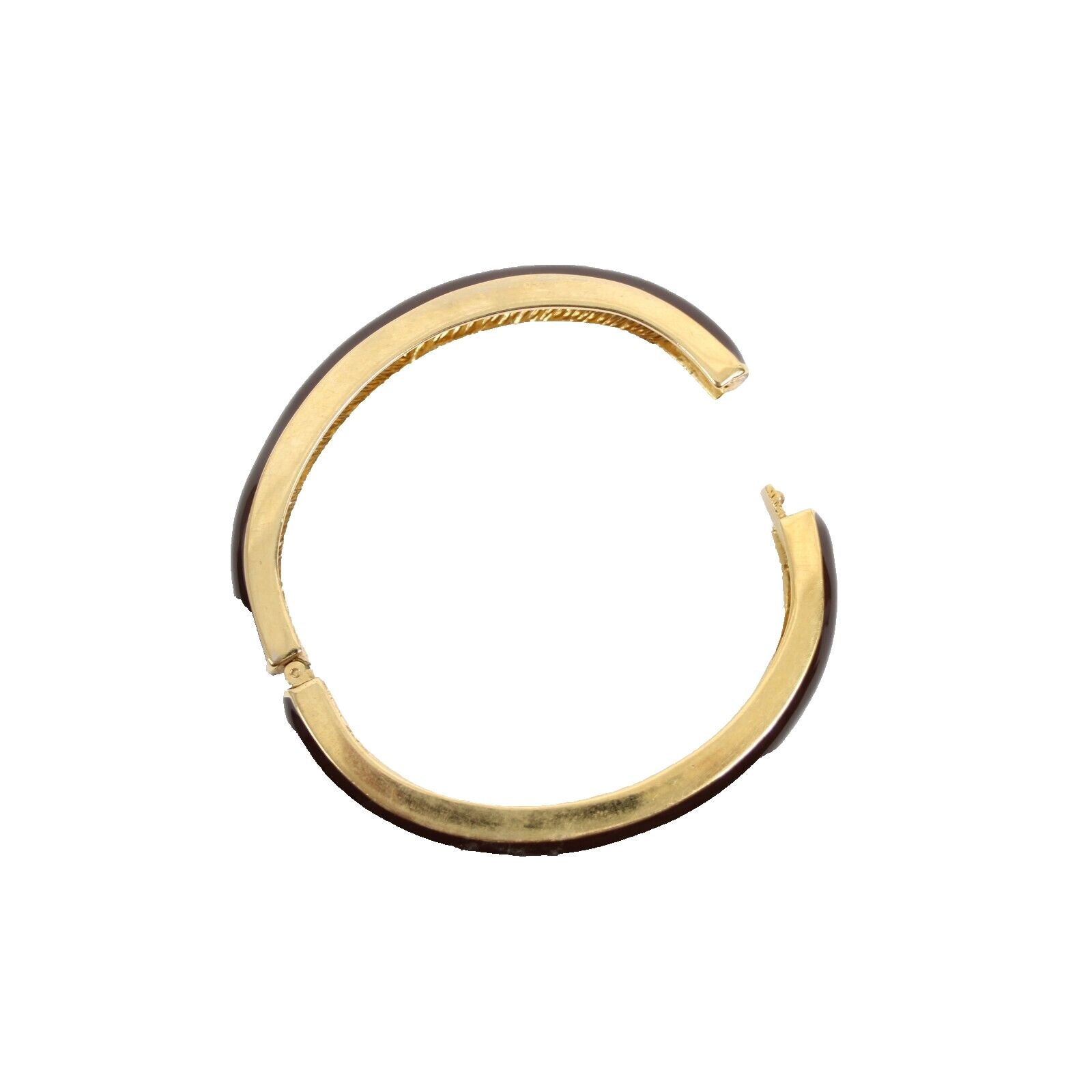 St John Goldtone Hardware Brown Enamel Push Lock Bangle Bracelet