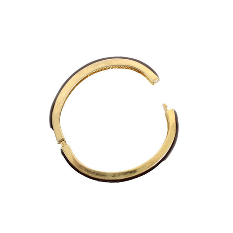 St John Goldtone Hardware Brown Enamel Push Lock Bangle Bracelet