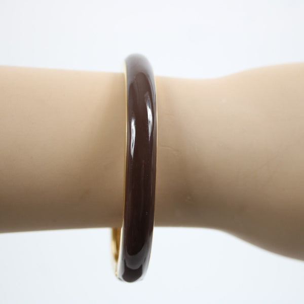 St John Goldtone Hardware Brown Enamel Push Lock Bangle Bracelet