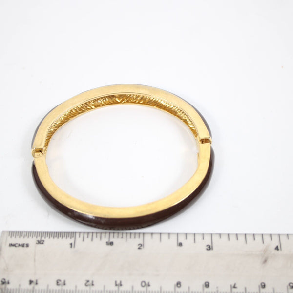 St John Goldtone Hardware Brown Enamel Push Lock Bangle Bracelet