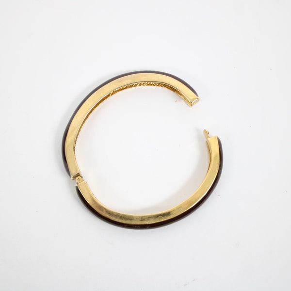 St John Goldtone Hardware Brown Enamel Push Lock Bangle Bracelet