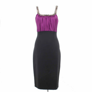Maria Bianco Nero NEW $315 Sz M Black Purple Embellished Silk Blend Dress