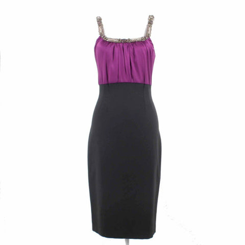 Maria Bianco Nero NEW $315 Sz M Black Purple Embellished Silk Blend Dress