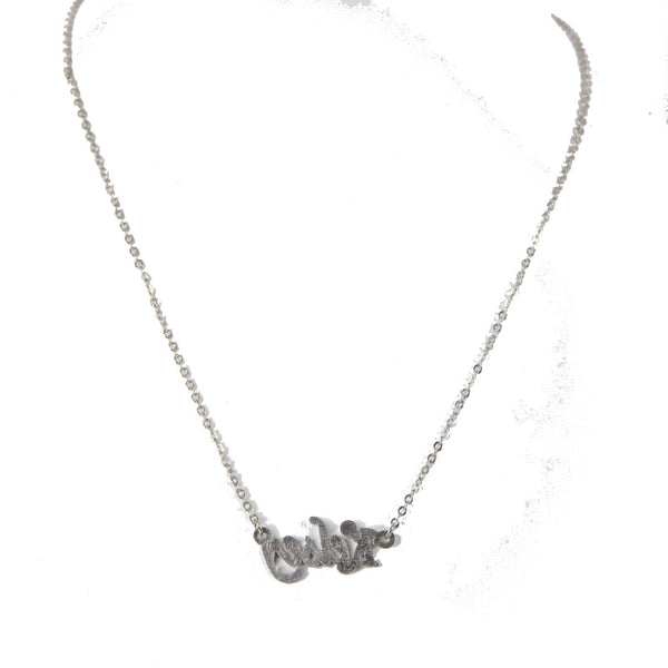 KELSEY Name Silvertone Rhinestone 14.5" w 4.5" Multi Ring Ext Necklace