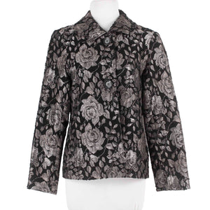 Harve Benard Sz 10 Black Taupe Brocade Collared Lined Polyester Acrylic Jacket