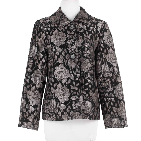 Harve Benard Sz 10 Black Taupe Brocade Collared Lined Polyester Acrylic Jacket