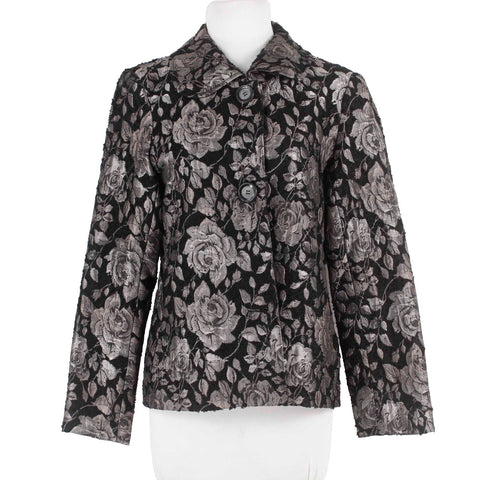 Harve Benard Sz 10 Black Taupe Brocade Collared Lined Polyester Acrylic Jacket