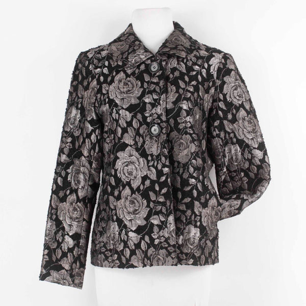 Harve Benard Sz 10 Black Taupe Brocade Collared Lined Polyester Acrylic Jacket