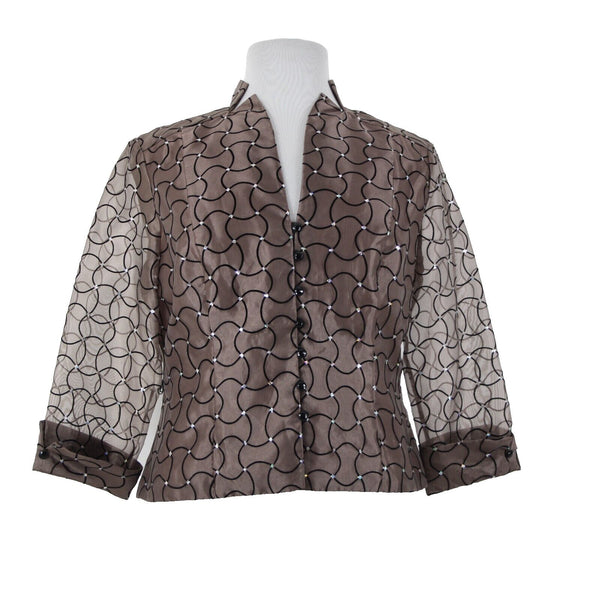 JR Nites NEW $108 Sz 18 Brown Black Sequin Sheer Mesh V Neck Polyester Nylon Top