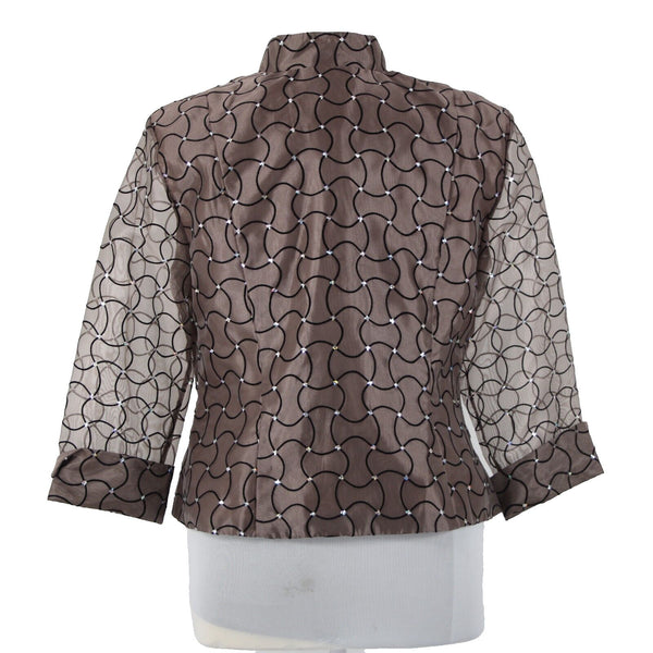 JR Nites NEW $108 Sz 18 Brown Black Sequin Sheer Mesh V Neck Polyester Nylon Top