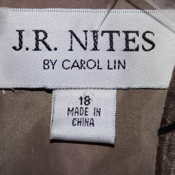 JR Nites NEW $108 Sz 18 Brown Black Sequin Sheer Mesh V Neck Polyester Nylon Top