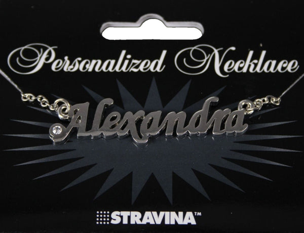 ALEXANDRA Name Silvertone Rhinestone 14.5" w 4.5" Multi Ring Extender Necklace