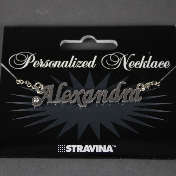 ALEXANDRA Name Silvertone Rhinestone 14.5" w 4.5" Multi Ring Extender Necklace