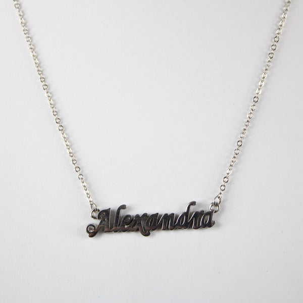 ALEXANDRA Name Silvertone Rhinestone 14.5" w 4.5" Multi Ring Extender Necklace