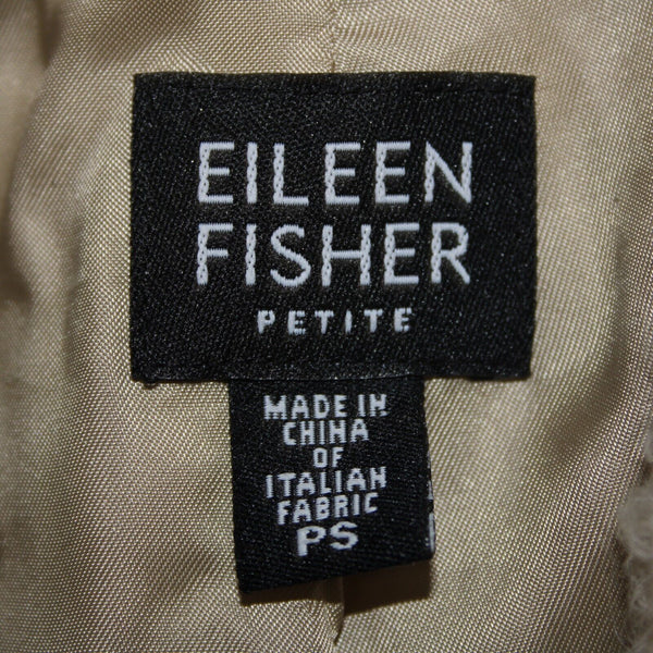 Eileen Fisher Petite Sz S Tan Collared Pockets Lined Wool Nylon Rayon Jacket