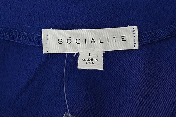 Socialite NEW Size L Royal Blue Button Back Cropped 100% Rayon Top