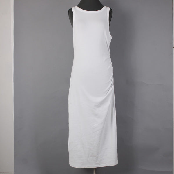 Vince Dress NEW $225 Sz M White Bodycon Ruched Long Cotton Spandex Sexy Dress