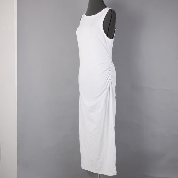 Vince Dress NEW $225 Sz M White Bodycon Ruched Long Cotton Spandex Sexy Dress