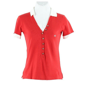 Les Copains 38/0 Red White Cotton Elastane Pewter Buttons Rhinestone Top
