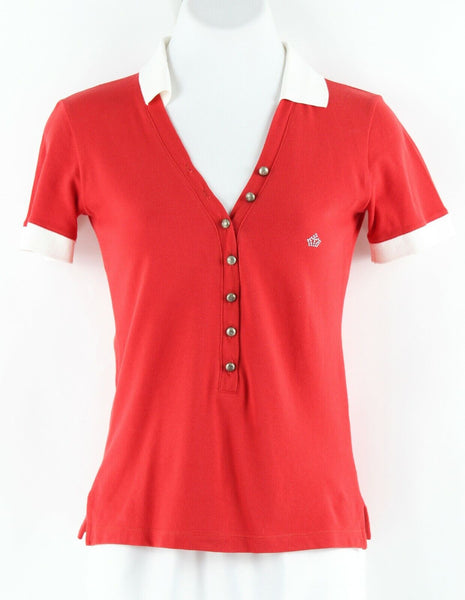Les Copains 38/0 Red White Cotton Elastane Pewter Buttons Rhinestone Top