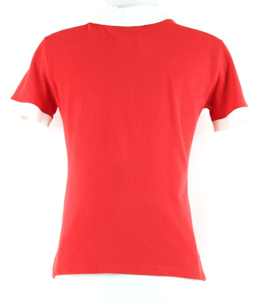 Les Copains 38/0 Red White Cotton Elastane Pewter Buttons Rhinestone Top
