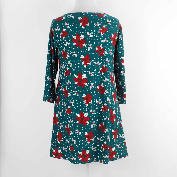City Streets NEW $44 Sz 1XL Green Red Multi Poinsettia Poly Spandx Knit Dress