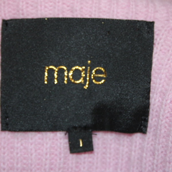 Maje Turtleneck Sweater Sz 1 Cotton Candy Pink Knit Hi Lo 100% Cashmere Sweater