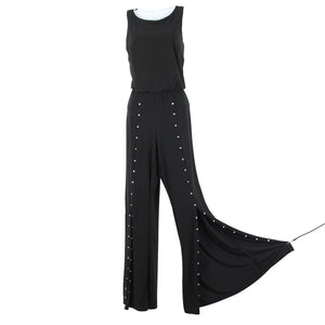 Prelude Sz S Black Rhinestones Flared Sleeveless Polyester Spandex Jumpsuit