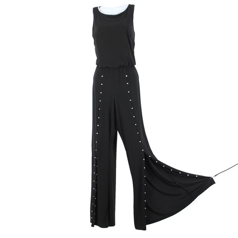 Prelude Sz S Black Rhinestones Flared Sleeveless Polyester Spandex Jumpsuit