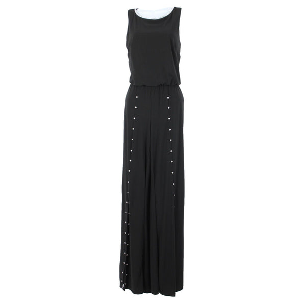 Prelude Sz S Black Rhinestones Flared Sleeveless Polyester Spandex Jumpsuit