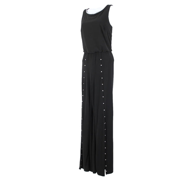 Prelude Sz S Black Rhinestones Flared Sleeveless Polyester Spandex Jumpsuit