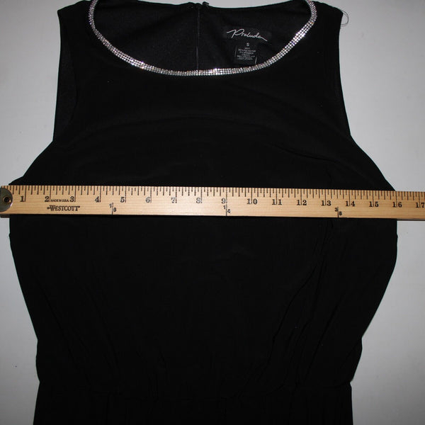 Prelude Sz S Black Rhinestones Flared Sleeveless Polyester Spandex Jumpsuit