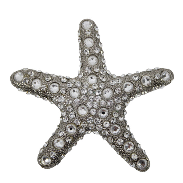 B B Simon Silvertone Inlaid Cubic Zirconia Star Fish 3" Pendant