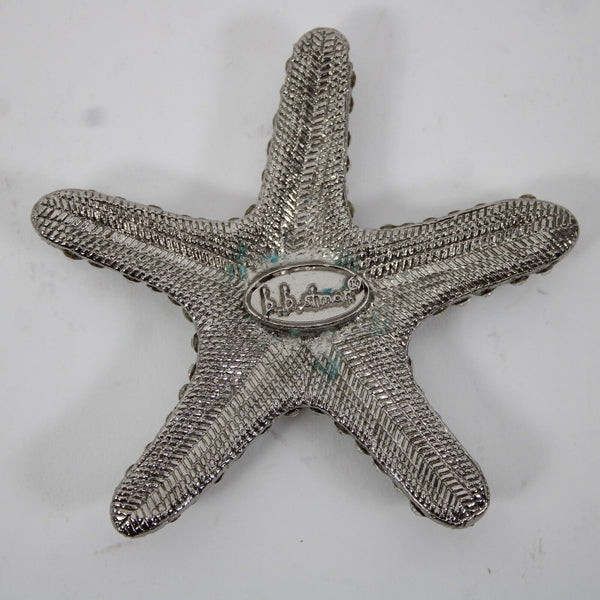B B Simon Silvertone Inlaid Cubic Zirconia Star Fish 3" Pendant