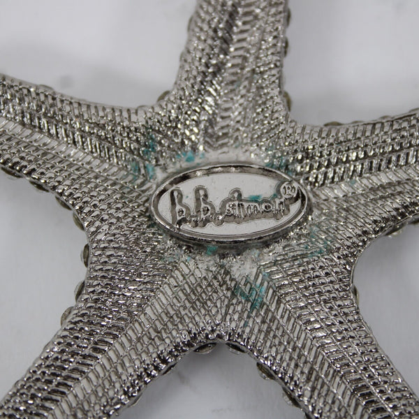 B B Simon Silvertone Inlaid Cubic Zirconia Star Fish 3" Pendant