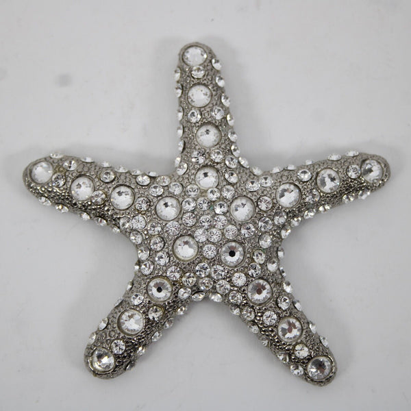 B B Simon Silvertone Inlaid Cubic Zirconia Star Fish 3" Pendant