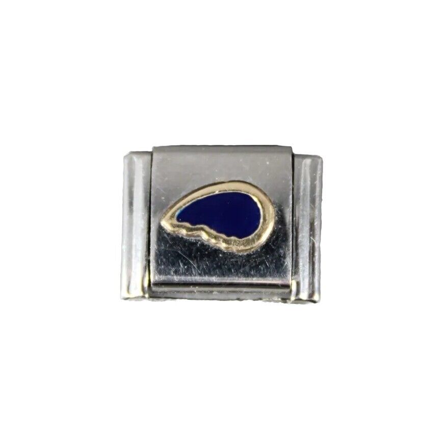 Re Florence "Blue Half Heart" Stainless Steel Stretch Chain Link Italian Charm