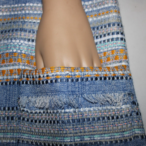 Akemi + Kin NEW $148 Sz 0 Blue Yellow Multi Pocket Polyester Acrylic Shift Dress