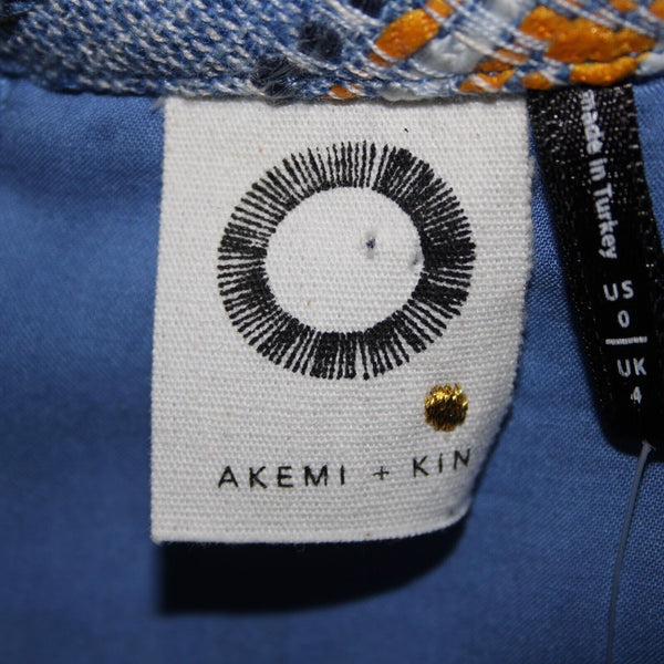 Akemi + Kin NEW $148 Sz 0 Blue Yellow Multi Pocket Polyester Acrylic Shift Dress