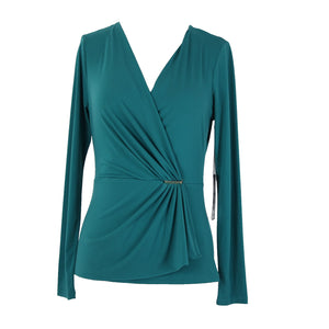 Jennifer Lopez NEW $44 Bayou Sz S Green Silver V Neck Polyester Spandex Top