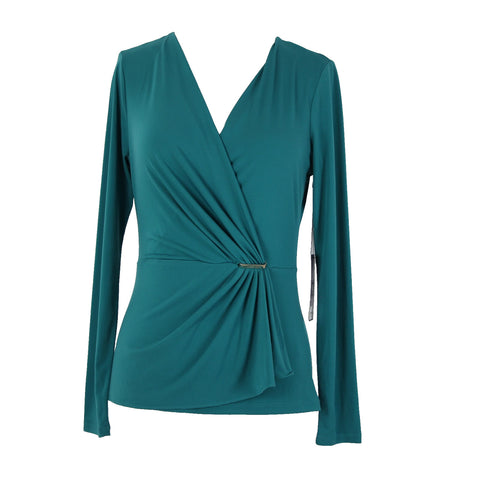 Jennifer Lopez NEW $44 Bayou Sz S Green Silver V Neck Polyester Spandex Top