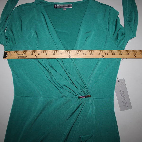 Jennifer Lopez NEW $44 Bayou Sz S Green Silver V Neck Polyester Spandex Top