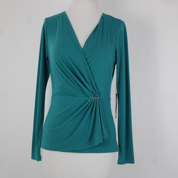 Jennifer Lopez NEW $44 Bayou Sz S Green Silver V Neck Polyester Spandex Top